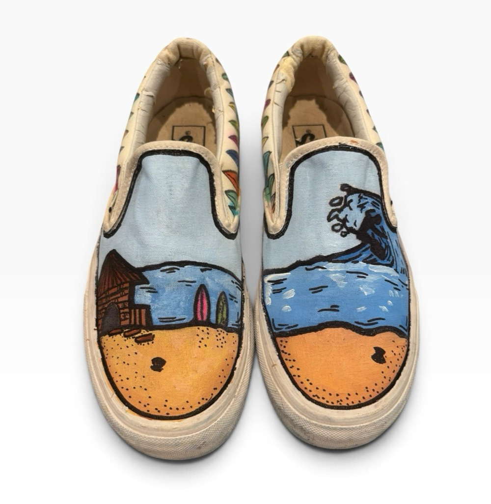 Vans Custom Hand Painted Slip On Shoes Men’s 9 Women’s 10.5 One of a Kind Art